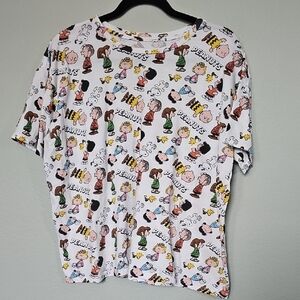 Peanuts 3X Vibrant Colorful White Cartoon Print Short Sleeve Boxy Tee